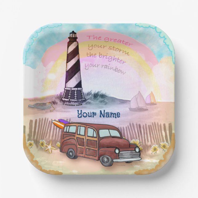 Stormy Rainbow Lighthouse Pappteller (Vorderseite)