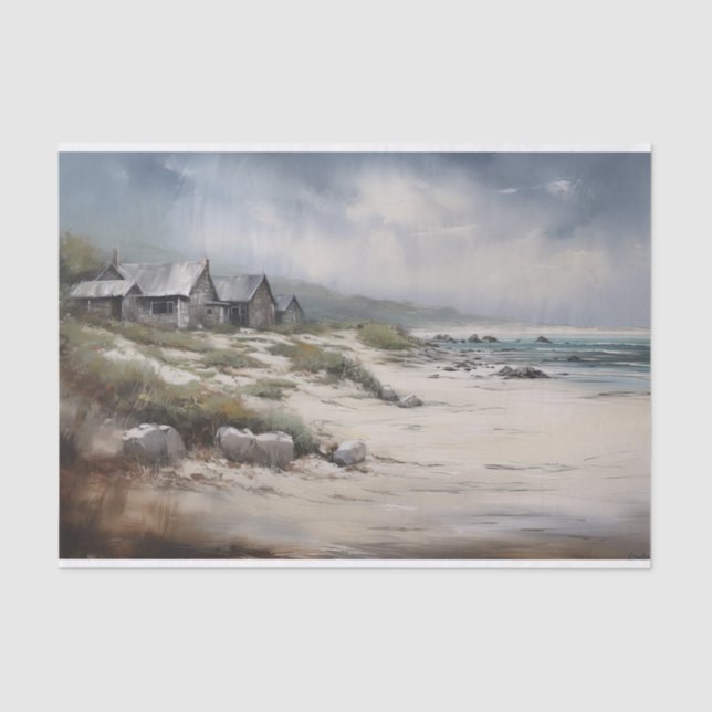 Stormy Rustic Coastal Landschaft Malerei Dekoupage Seidenpapier (Vorderseite)
