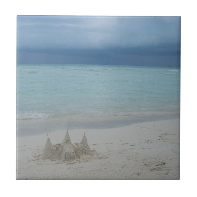 Stormy Sandcastle Beach Landscape Foto Fliese (Vorderseite)