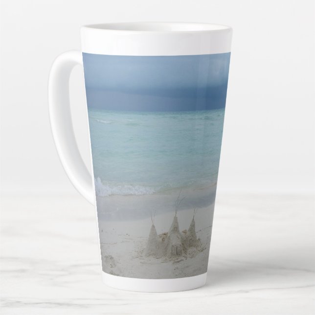 Stormy Sandcastle Beach Landscape Foto Milchtasse (Linke Ecke)