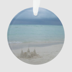 Stormy Sandcastle Beach Landscape Foto Ornament