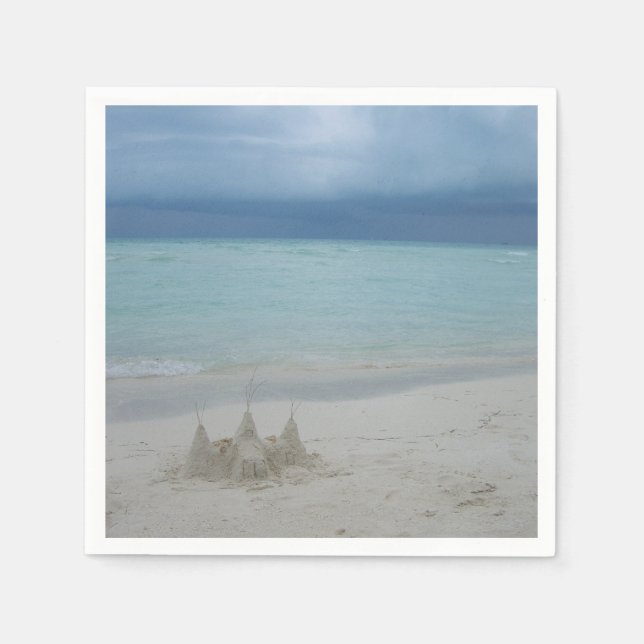 Stormy Sandcastle Beach Landscape Foto Serviette (Vorderseite)