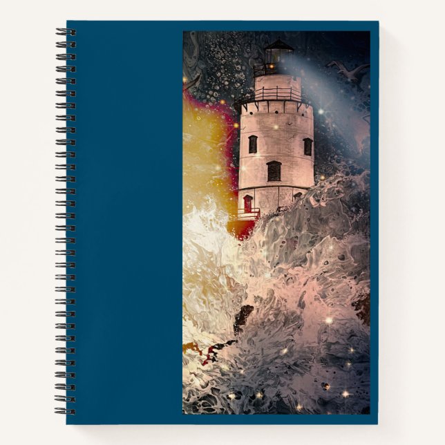 Stormy Sea Lighthouse Spiral Notebook Notizbuch (Vorderseite)