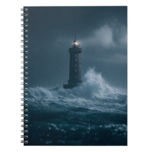 Stormy Sea Lighthouse Waves Notebook Notizblock