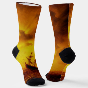 Stormy Sea Nature Vintage Kunst Mit Monogramm Socken