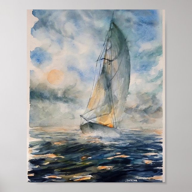 Stormy Seas Sailboat Wassercolor Art Poster (Vorne)