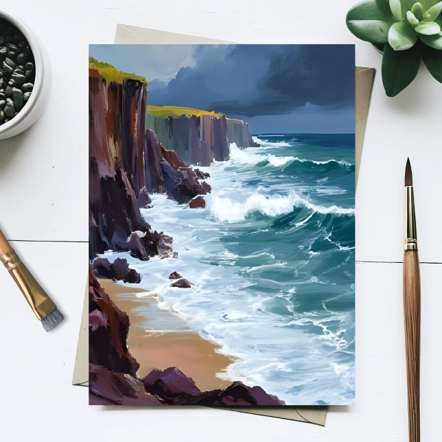 Stormy Shore | Beach Ocean Waves Malerei Postkarte (Von Creator hochgeladen)