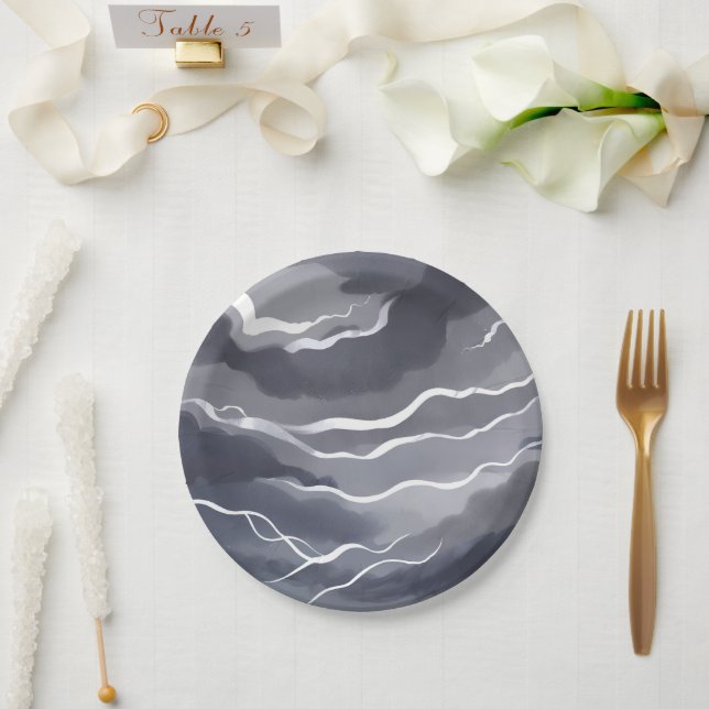 Stormy Skies | Dunkle Wasserfarbe Pappteller (Hochzeit)