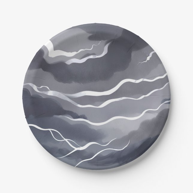 Stormy Skies | Dunkle Wasserfarbe Pappteller (Vorderseite)