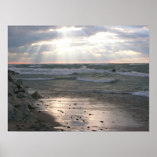 Stormy Sunset Over Lake Michigan Poster (Vorne)