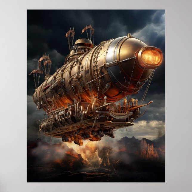 Stormy Voyage: Epic Steampunk Zeppelin Poster (Vorne)