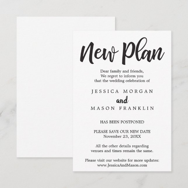 Stornierung einer Hochzeit - Zurückgestellt - Ände Einladung (Vorne/Hinten)