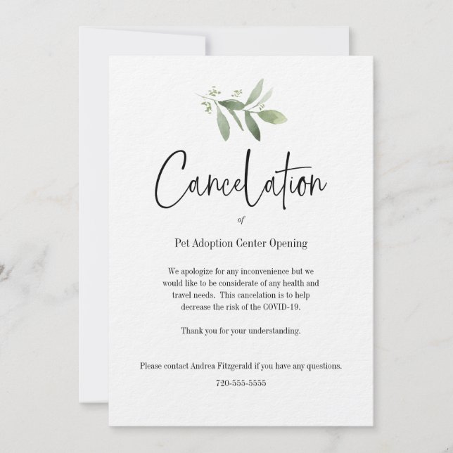 Stornierung von Ereignissen - COVID 19 Einladung (Vorderseite)