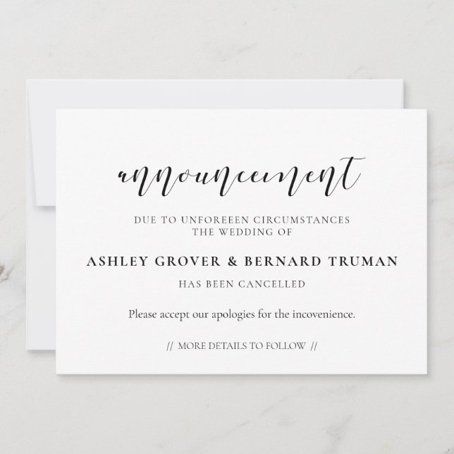 Stornierungskarte für Hochzeiten Einladung (Vorderseite)