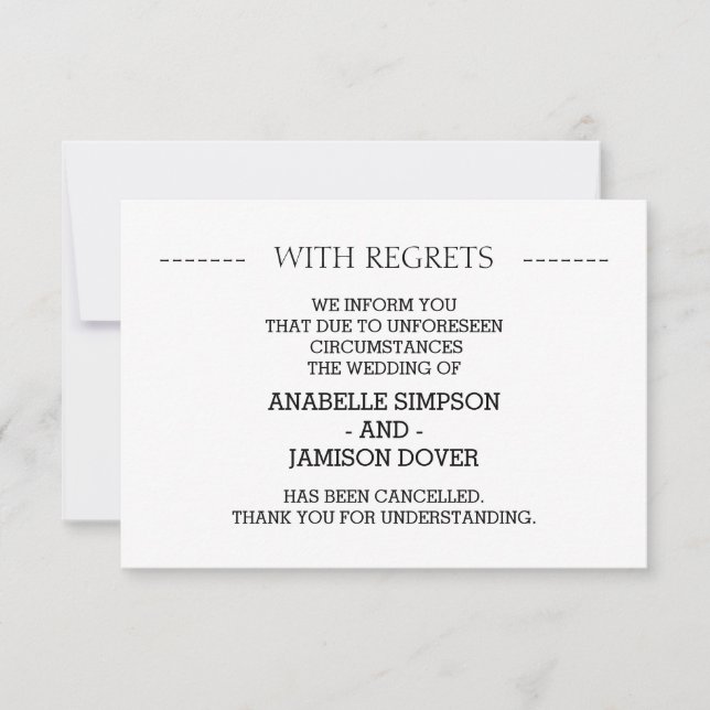 Stornierungskarten für Hochzeiten Ankündigung (Vorderseite)