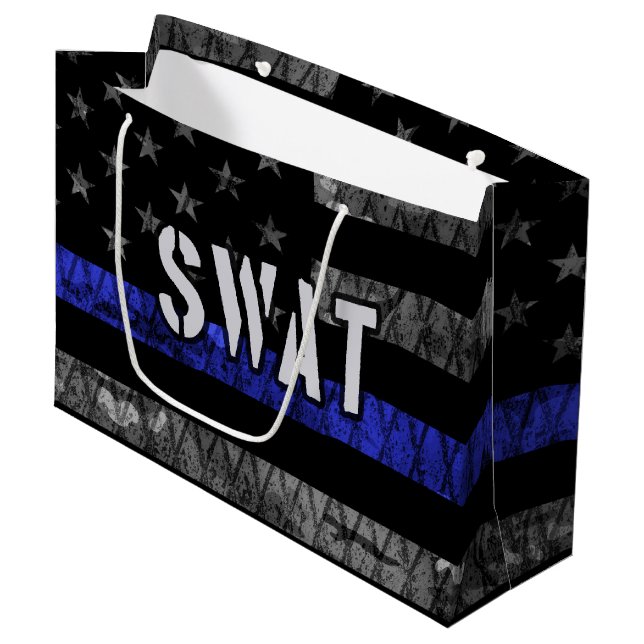 Störte SWAT-Polizeiflagge Große Geschenktüte (Vorderseite Schrägansicht)