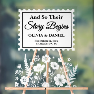 Story Begins Bloral Postage Briefmarke Hochzeit Wi Acrylschild