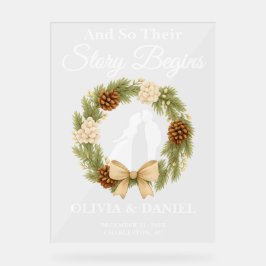 Story Begins Pine Greenery Wreath Wedding Willkomm Acrylschild