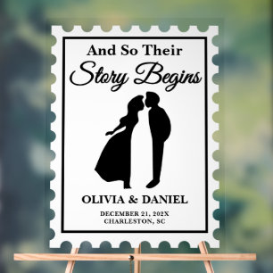 Story Begins Postage Briefmarke Wedding Willkommen Acrylschild