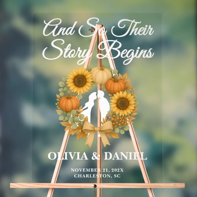 Story Begins Pumpkin Wreath Hochzeit im Herbst Wil Acrylschild (Neutral)