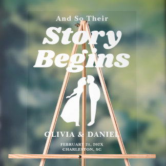 Story Begins Retro Groovy Wedding Welcome Acrylschild