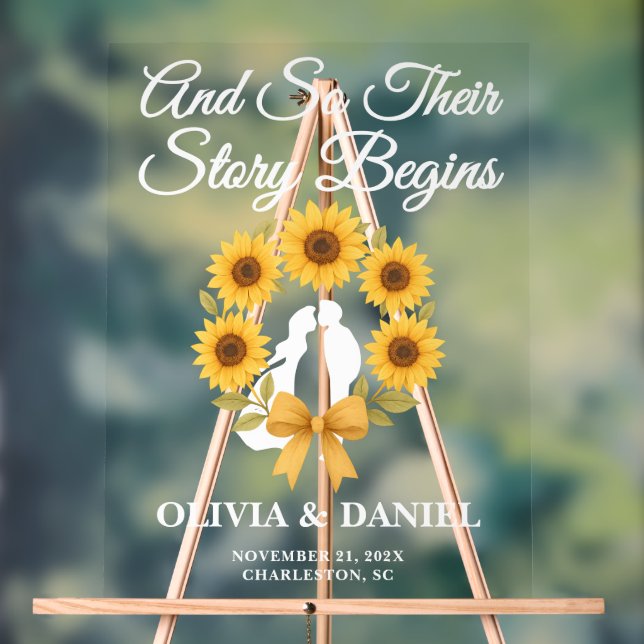 Story Begins Sunflower Kreath Hochzeit im Herbst W Acrylschild (Neutral)