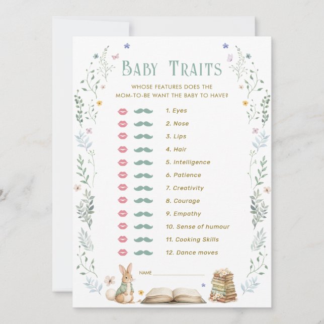 Story Book Baby Shower Baby Traits Game Card Einladung (Vorderseite)