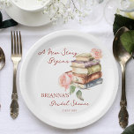Story book - Neues Kapitel Brautparty gedruckt Pappteller<br><div class="desc">Story book neues Kapitel Brautparty Monogramm gedruckte Papier Teller Vorlage personalisierte Geschirr,  Bücher lesen thematische Brautparty Teller personalisierte Tischdekoration,  Aquarellpfanne von Büchern und rot Rose lässige Handschrift Schriftart Brautparty Thema für Buchwürmer</div>