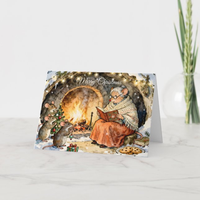  Story Time by the Fireplace Christmas Card Karte (Vorderseite)