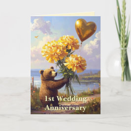 Storybook Bear & Heart 1. Hochzeitstag Karte