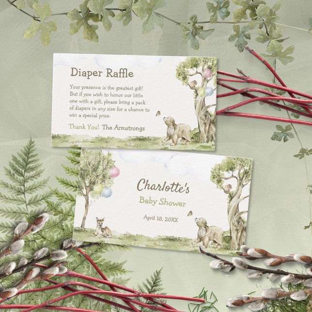 Storybook Bearly Wait Diaper Raffle Baby Shower Begleitkarte (Storybook Bearly Wait Diaper Raffle Baby Shower Enclosure Card ©Susanne Sachers - Sunny Mind 🌞)
