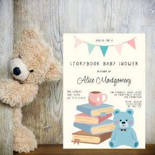 Storybook Bibliothek Blau Teddy Baby Jungen Dusche Einladung