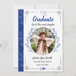 Storybook Blooms Abschluss Foto Card, Royal Blue Einladung