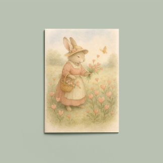 Storybook Bunny with Flowers – Whimsical Woodland Karte