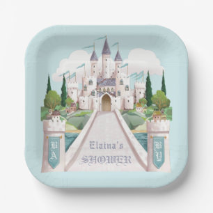 Storybook Castle Illustriert Blue Baby Dusche Pappteller