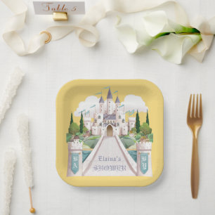 Storybook Castle Illustriert Yellow Baby Shower Pappteller
