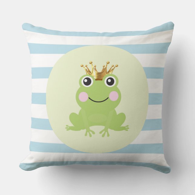 Storybook Fairy Tale Frog Prince Blue Stripes Kissen (Vorderseite)