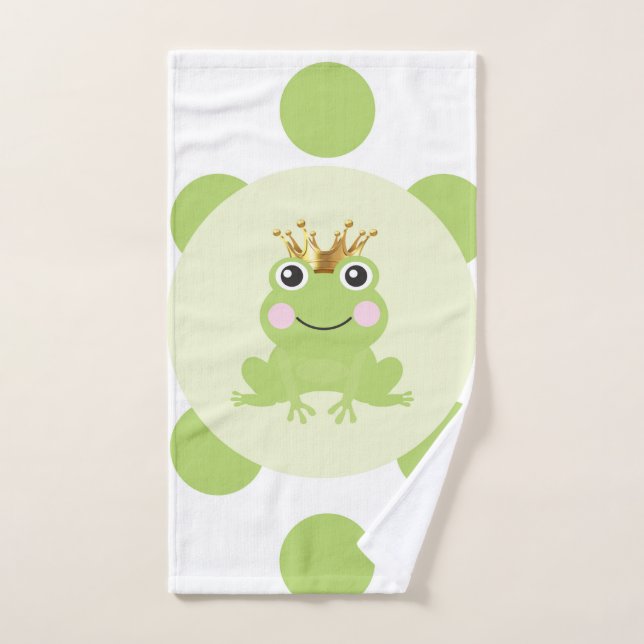 Storybook Fairy Tale Frog Prince Green Dots Badhandtuch Set (Handtuch)