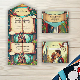 Storybook Forest Woodland Castle Fairytale Wedding All In One Einladung