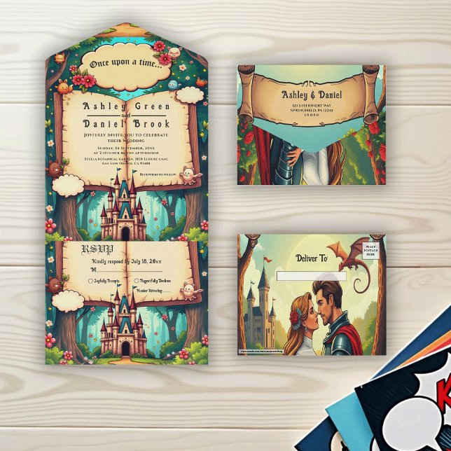 Storybook Forest Woodland Castle Fairytale Wedding All In One Einladung (Von Creator hochgeladen)