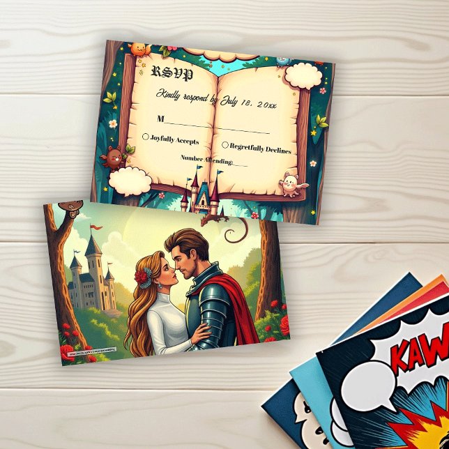 Storybook Forest Woodland Castle Fairytale Wedding RSVP Karte (Von Creator hochgeladen)