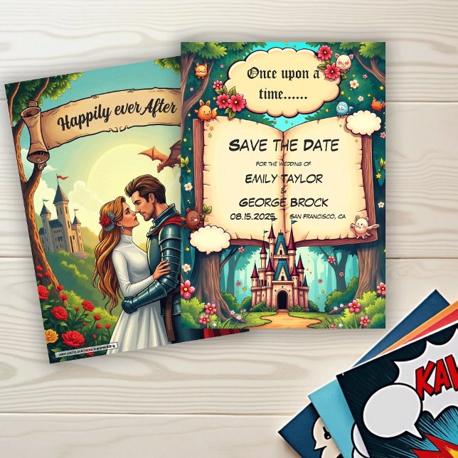 Storybook Forest Woodland Castle Fairytale Wedding Save The Date (Von Creator hochgeladen)