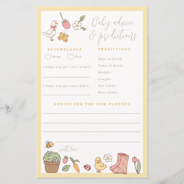 Storybook Garden Baby Advice and Predictions Game (Vorderseite)