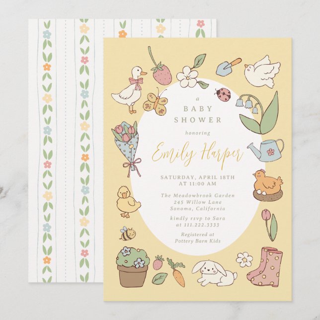 Storybook Garden Vintage Baby Shower Invitation Einladung (Vorne/Hinten)