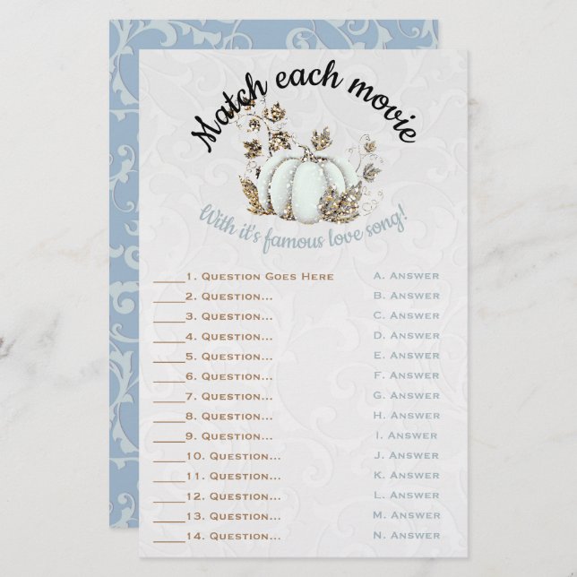 Storybook Gold White Pumpkin Bridal Match Game (Vorne/Hinten)