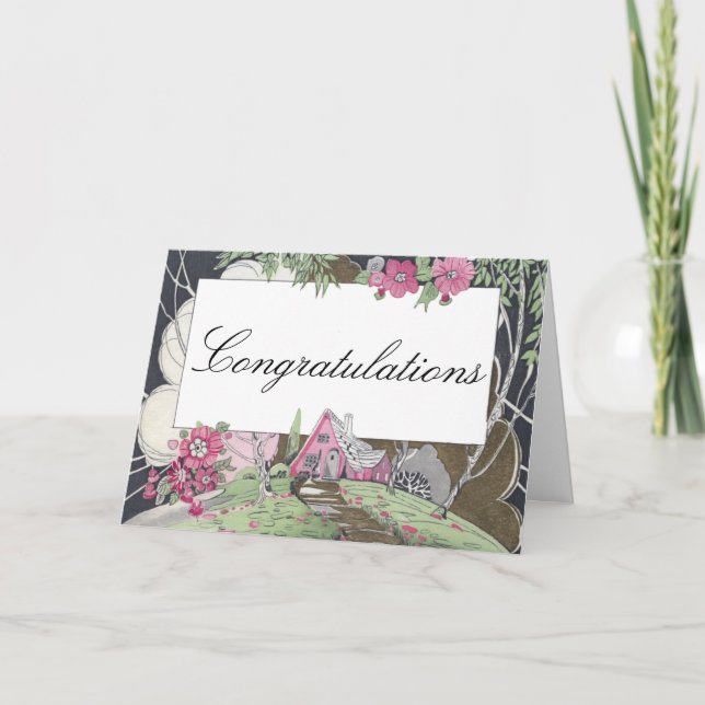 Storybook-Hütten-neue Zuhause-Glückwünsche Karte (Vorderseite)