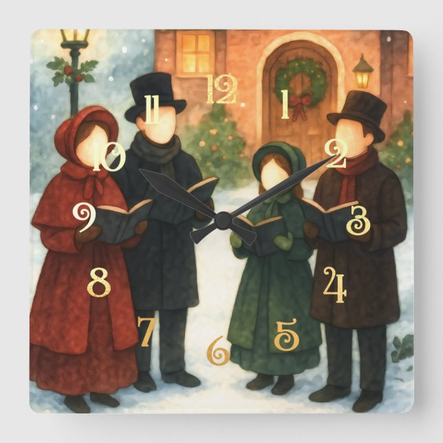 Storybook Illustration Faceless Weihnachtslieder Quadratische Wanduhr (Vorderseite)
