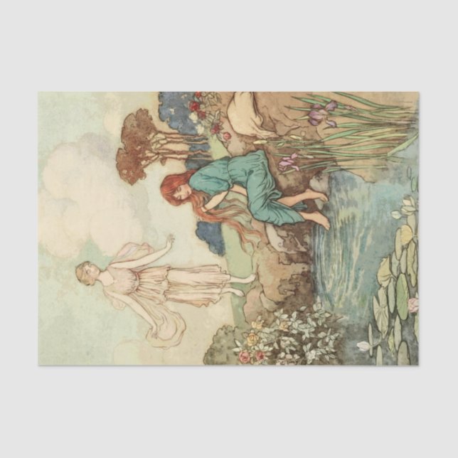 Storybook Lady Bthing Vintag Decoupage Seidenpapier (Vorderseite)