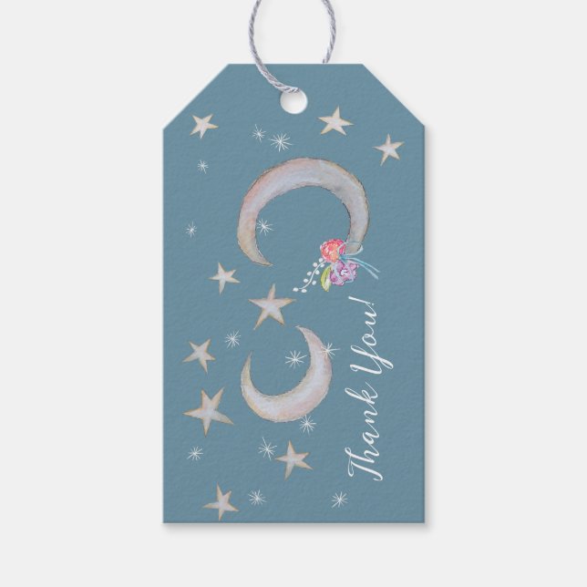 Storybook Moon Star Blume Vielen Dank Baby Shower Geschenkanhänger (Vorderseite)