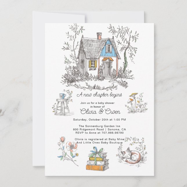 Storybook Mushroom Woodland Baby Shower Einladung (Vorderseite)